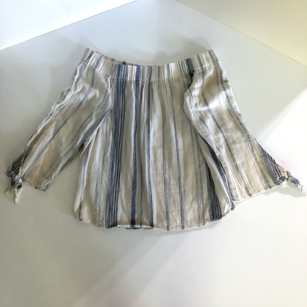 Off the Shoulder Blue and Cream striped shirt